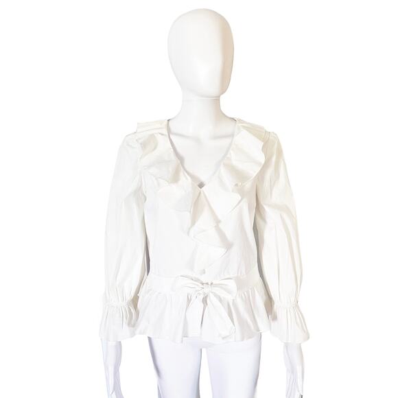 RED VALENTINO WHITE RUFFLE POPLIN BLOUSE TOP - Picture 1 of 5